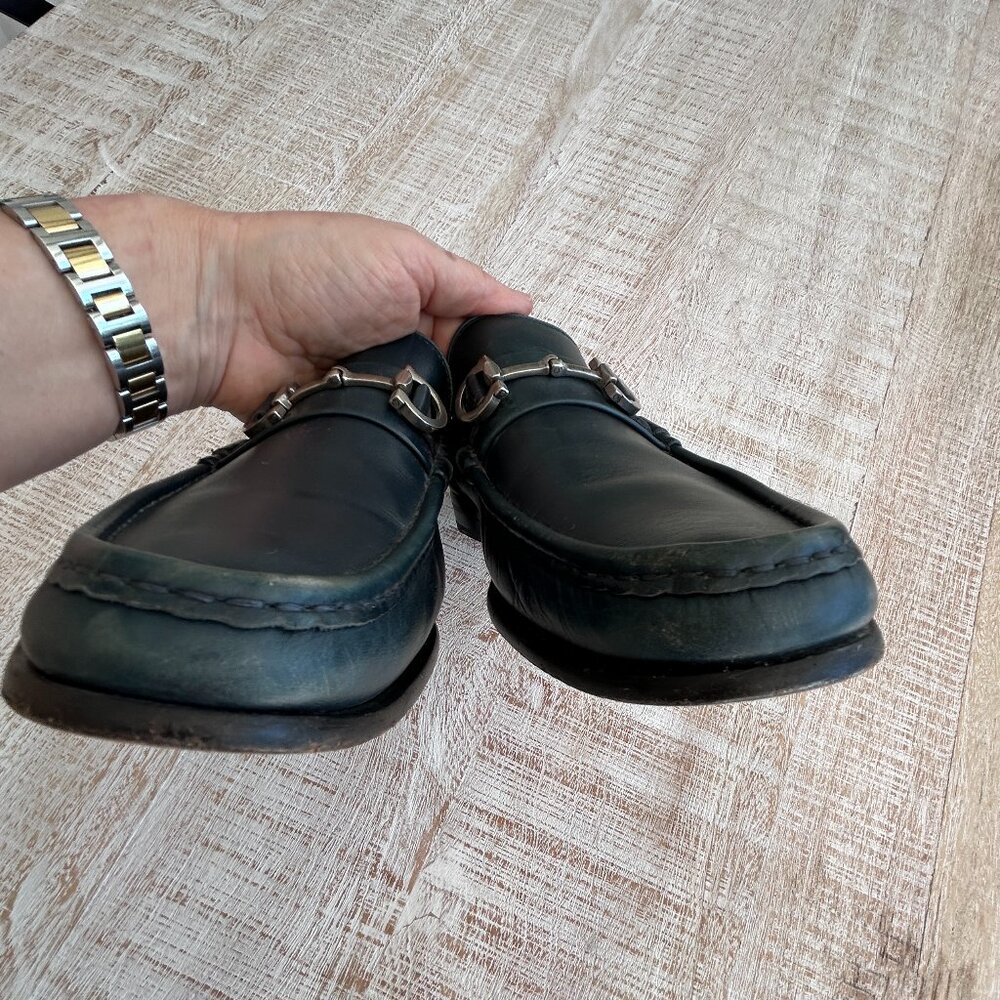 Salvatore Ferragamo Men's Dark Blue Leather Horse Bit Penny Loafer Size 10 1/2 D - Picture 10 of 13